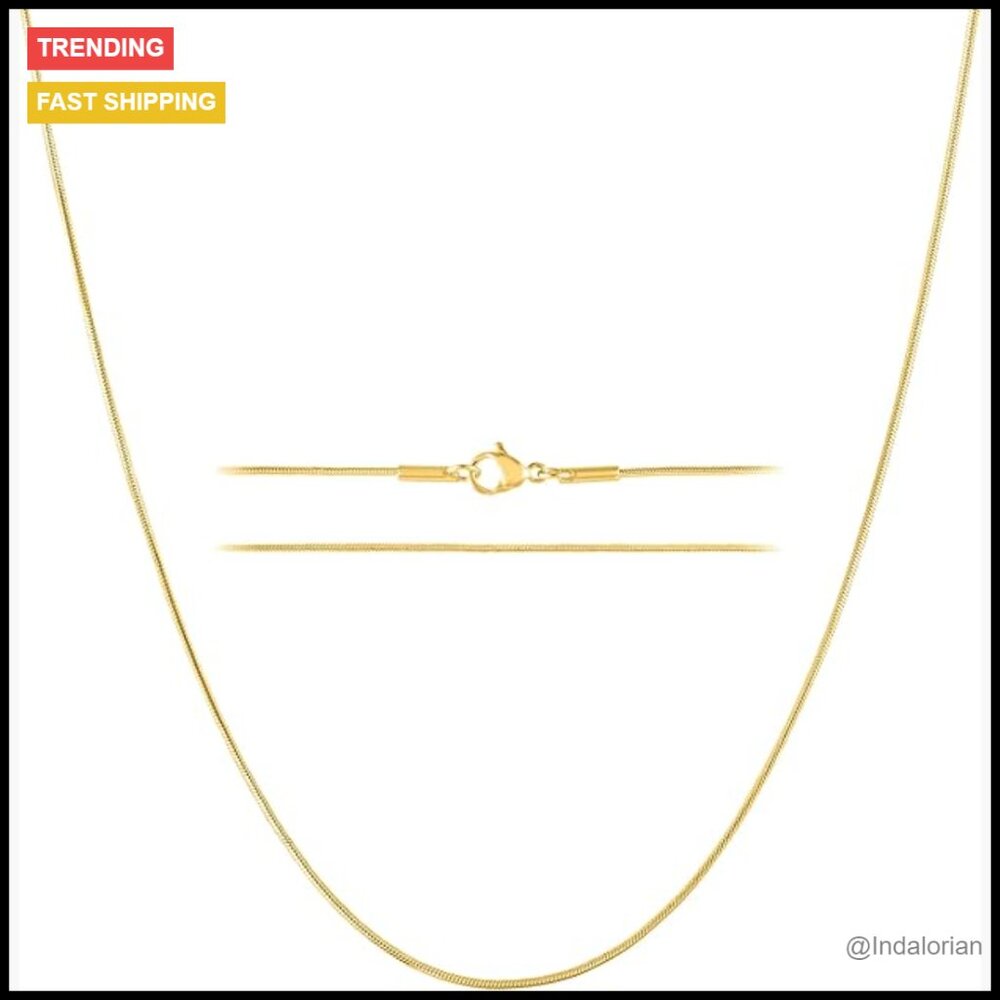 Gold Plated Stainless Steel Snake Chain Necklace, Lobster Clasp, 22 Inch
